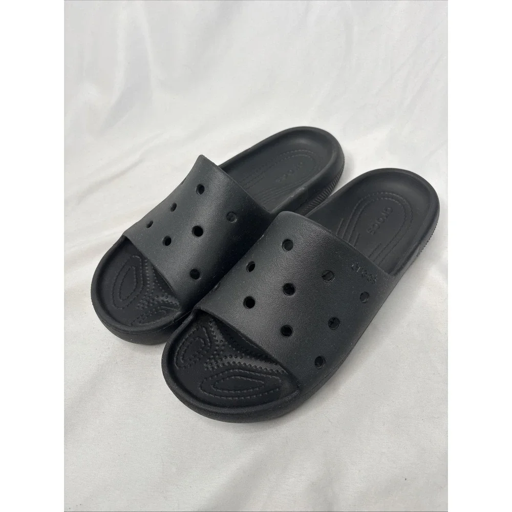 Crocs‎ Iconic Comfort Classic Slides Slip On Black Unisex Men's 8 Women's 10